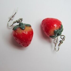 Summer Strawberry Earrings, Fruit, Food, Eccentric, Quirky Earrings .75”